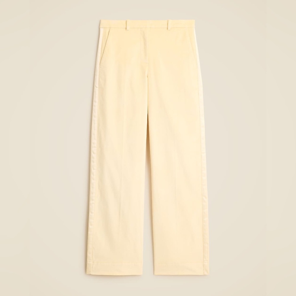 J. Crew Butter Yellow/ Candlelight Wide Leg Satin Stripe Washed Velvet Trousers